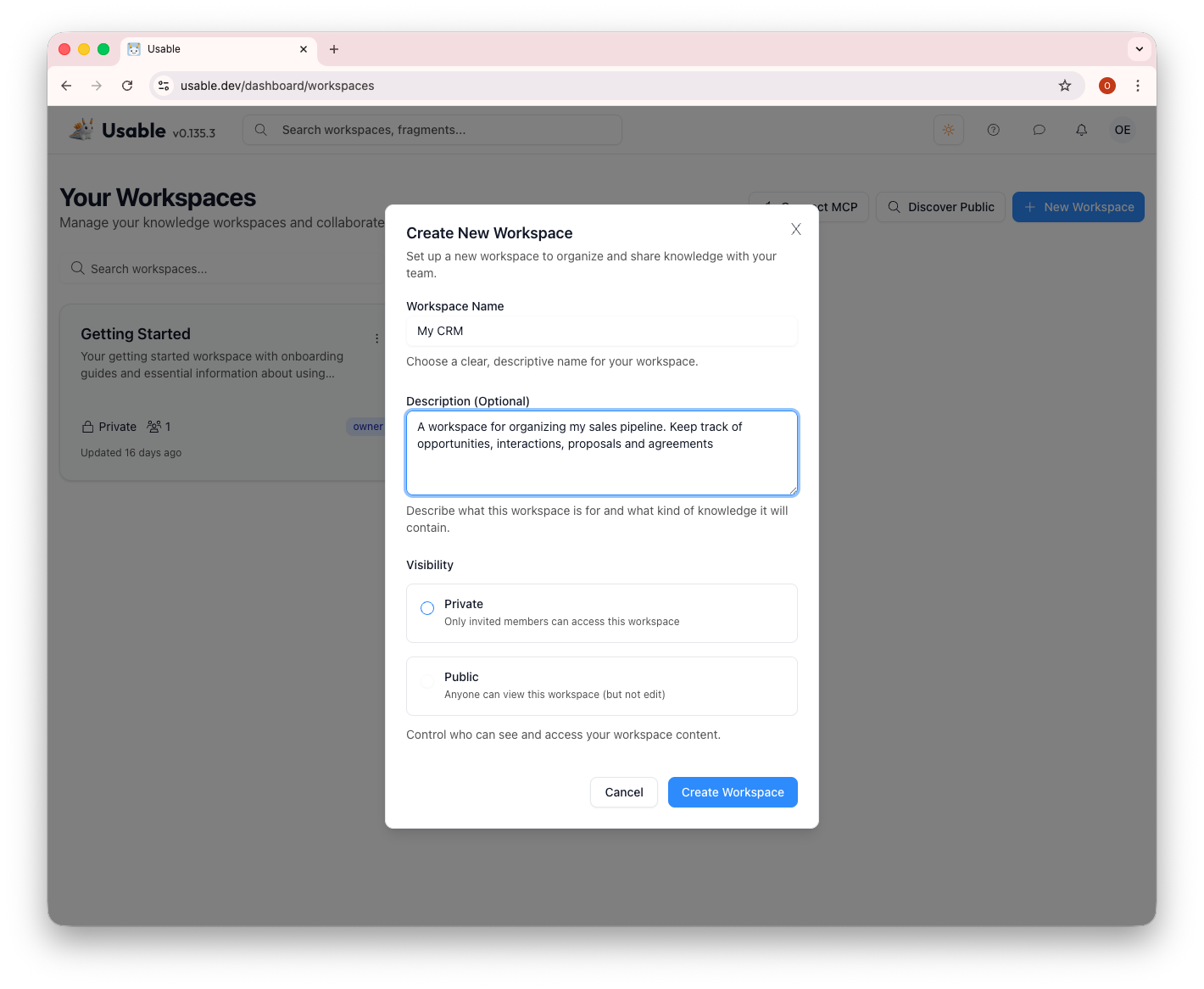 Creating My CRM workspace